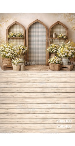 Tło fotograficzne „Rustykalne okna wśród stokrotek” | E873